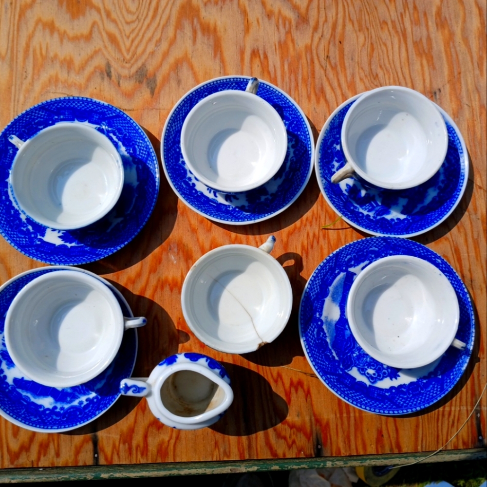 Antique English Willow Tea sets plus